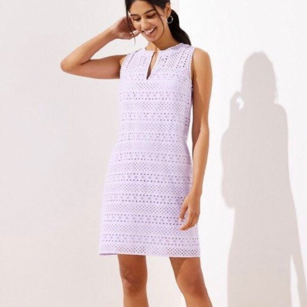 LOFT | Petite Lavender Eyelet Shift Dress *NWT*